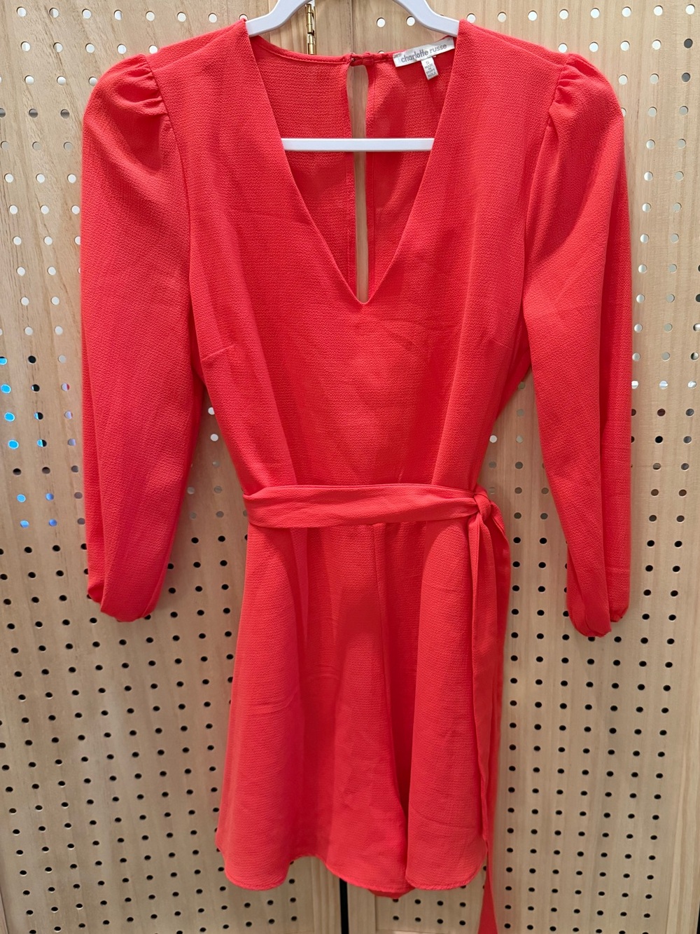 Charlotte Russe Coral-Red V-Neck Tie-Waist Romper